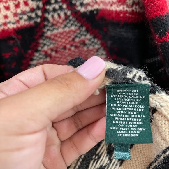 Lauren Ralph Lauren Cardigan Wool Long Duster Sweater Red Southwestern - Picture 3 of 6